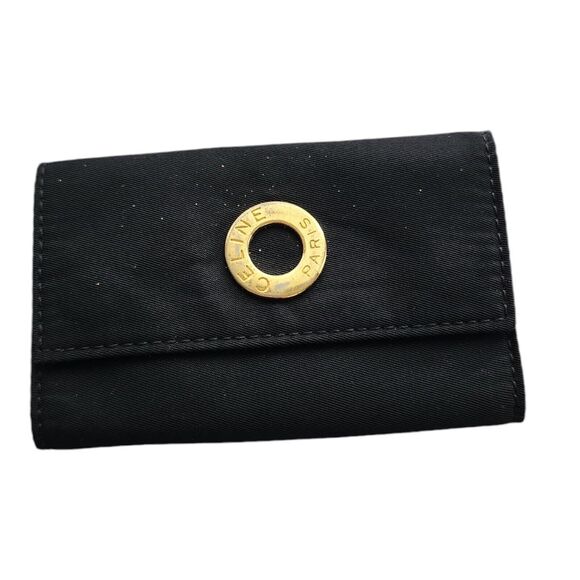 Celine Vintage Bi Fold Black Nylon & Leather Card Key Holder GOLD Hardware EUC - Picture 1 of 10